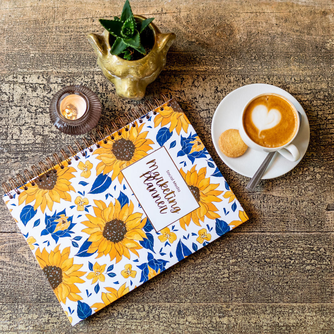Social Media Content Planner and Workbook Sunflower Design (Undated)
