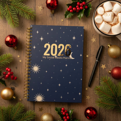 2022 planner with star and moon design on a wooden surface