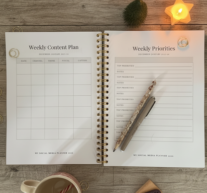 2026 Social Media Planner A4 Desk + Awareness Dates - Luxe Minimal Sage