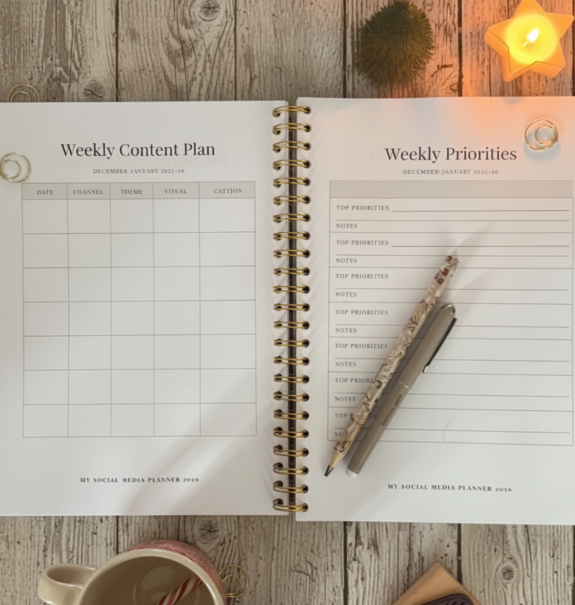 2026 Social Media Planner - A4 Desk + Awareness Dates - Abstract Organic