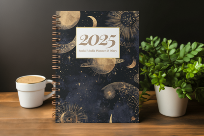 2025 Social Media Planner and Diary + Awareness Dates - Mystical Sun and Moon