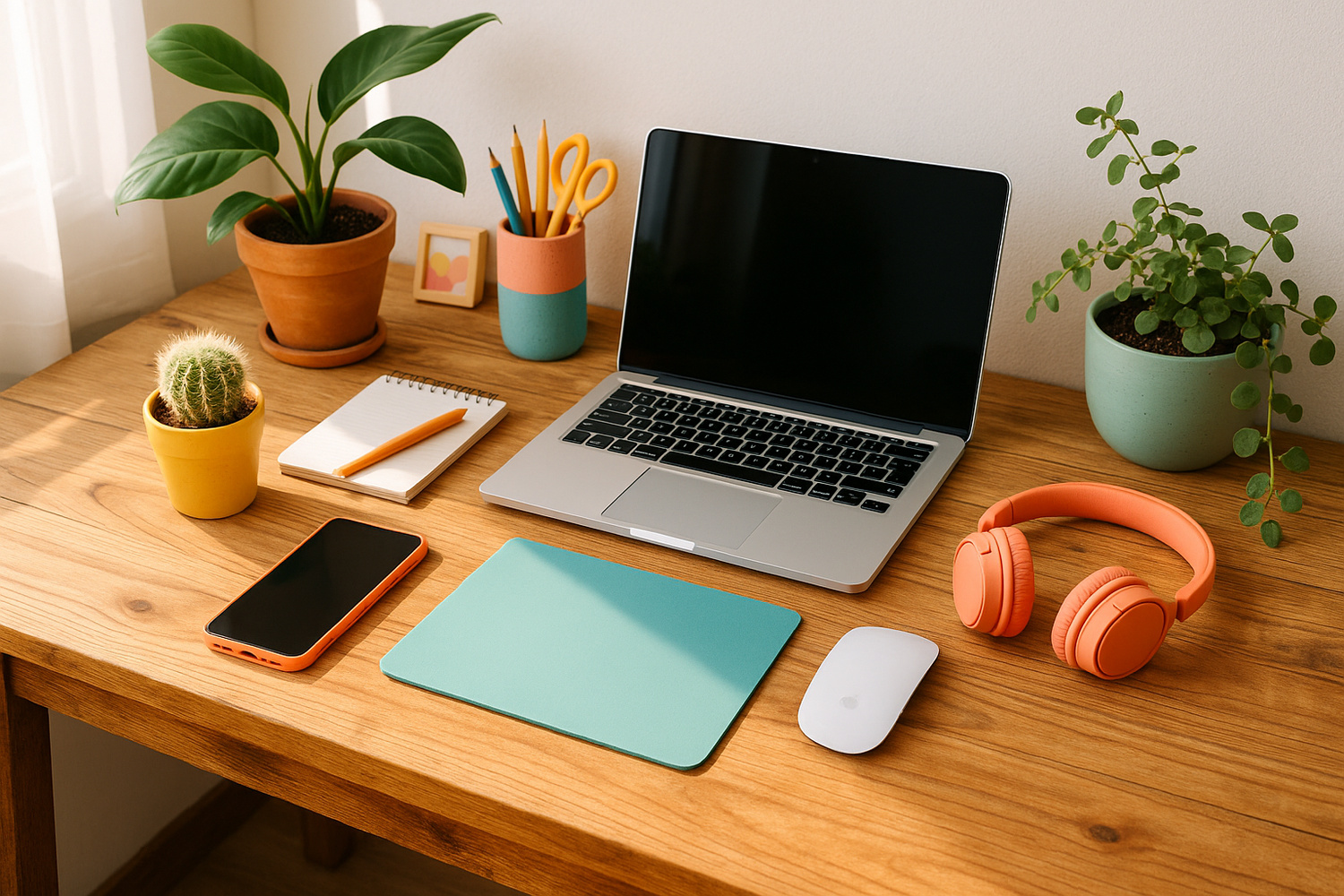 wooden desk rustic bright millenial